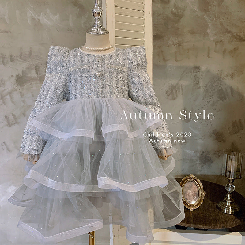 Girls dress autumn new children's fluffy cake skirt Xiaoxiangfeng birthday girl princess dress foreign style