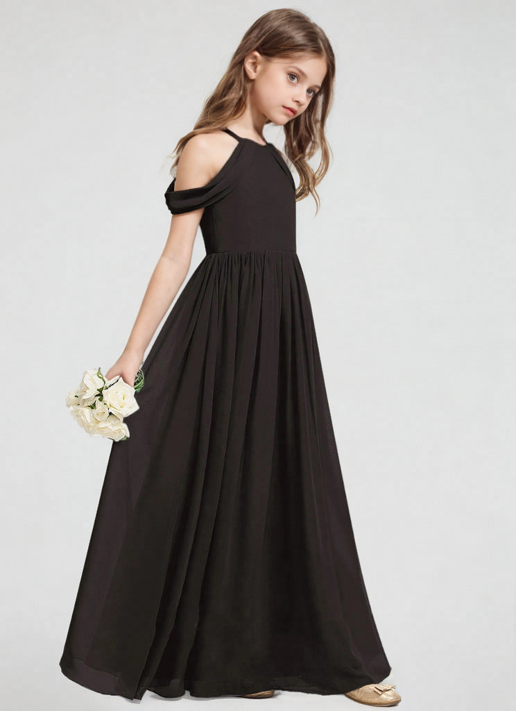 Girls' Chiffon Halter Sleeveless Dress for Piano Performance