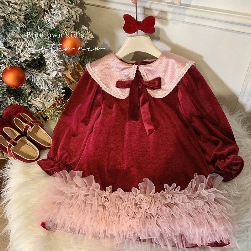 Girls Birthday Skirt 2025 Winter Baby Girl Velvet Dress Children's Christmas Puffy Princess Dress