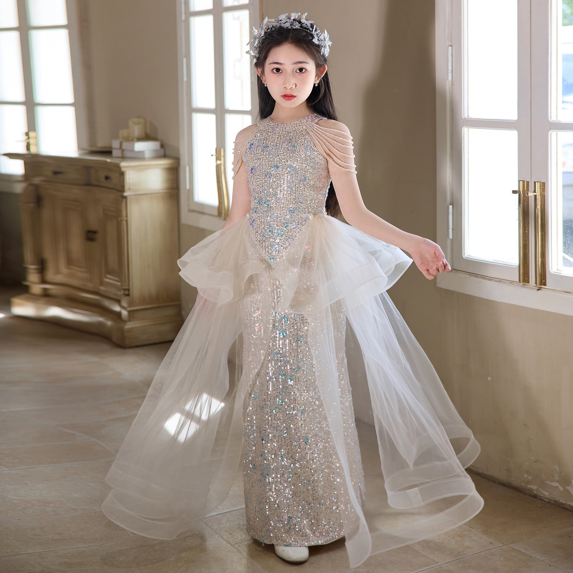 Glamorous Mermaid - Style Kids' Evening Gown for Runway Performances