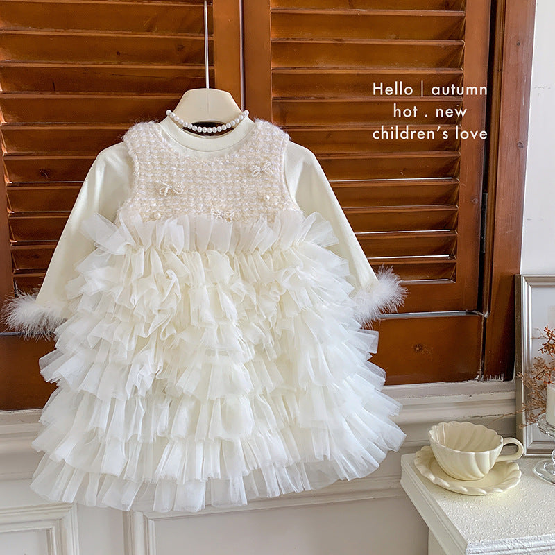 Girls dress autumn princess dress children's tutu skirt 2025 new foreign style little girl birthday dress skirt