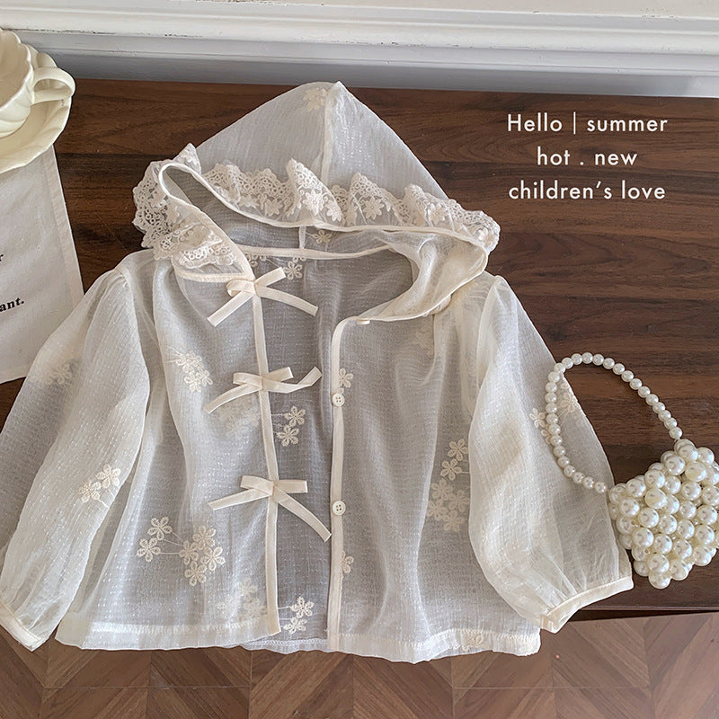Girls' summer sunscreen clothes 2025 new little girl Korean version embroidered flower super sweet sunshade versatile coat