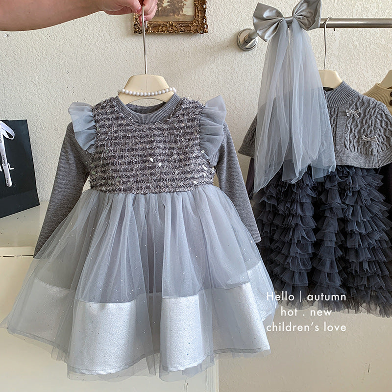 Autumn new children's mesh princess dress baby dress birthday party dress dress dress set