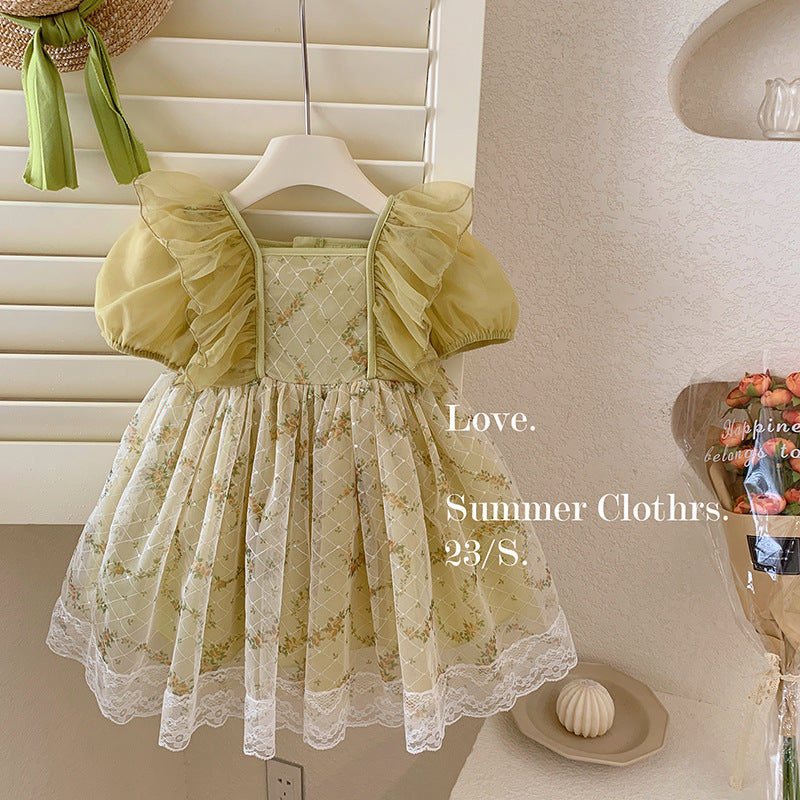 女童韩版洋气公主裙2025夏季新款儿童泡泡袖小清新碎花大摆连衣裙