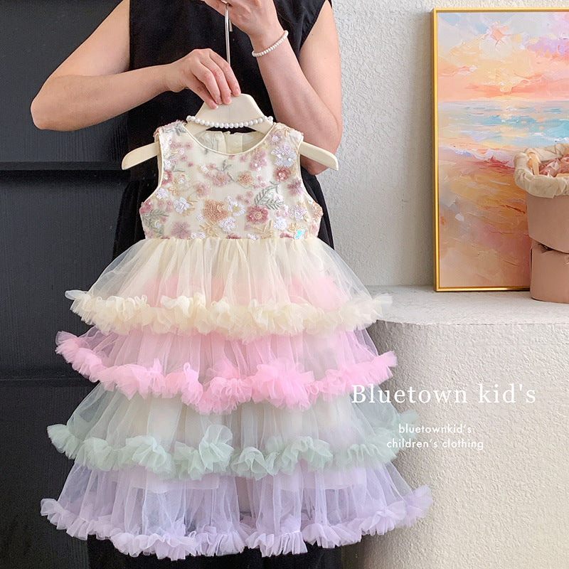 Girls vest dress 2025 summer new girls foreign mesh tutu skirt children's princess dress super fairy