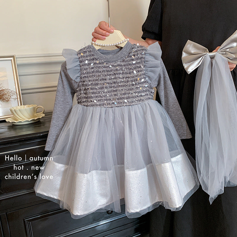 Autumn new children's mesh princess dress baby dress birthday party dress dress dress set