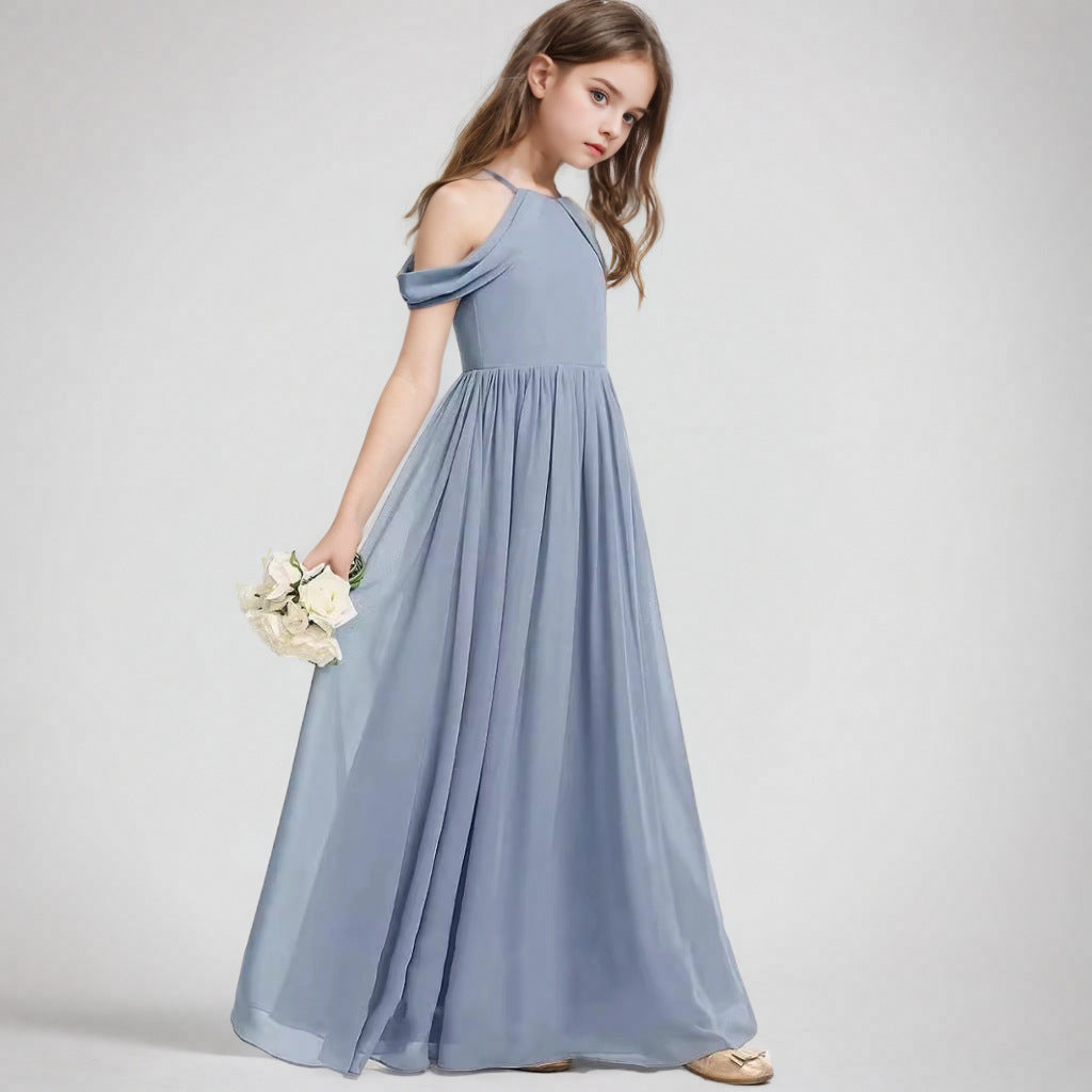 Girls' Chiffon Halter Sleeveless Dress for Piano Performance