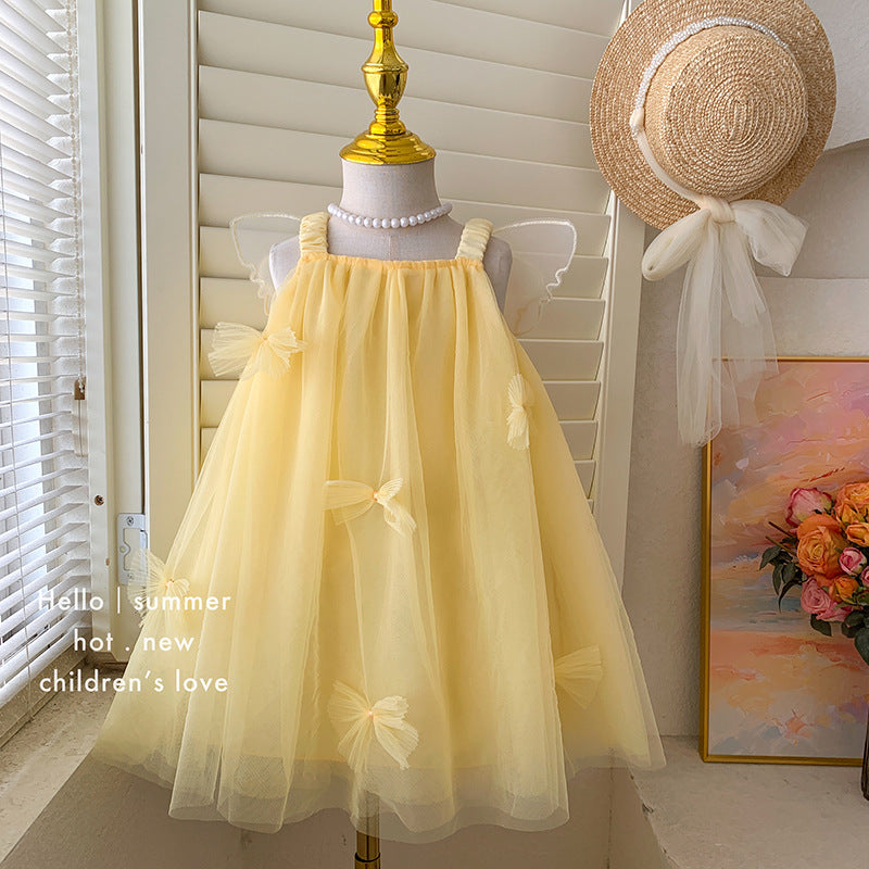 女童夏装连衣裙2025新款儿童洋气时髦女宝宝夏季立体蝴蝶结公主裙