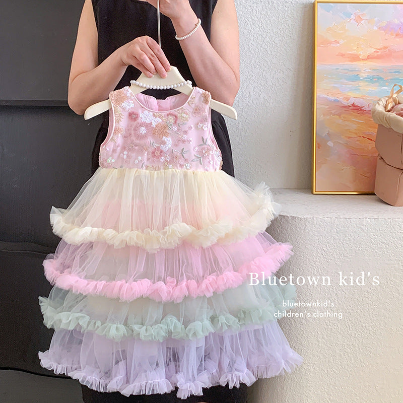 Girls vest dress 2025 summer new girls foreign mesh tutu skirt children's princess dress super fairy