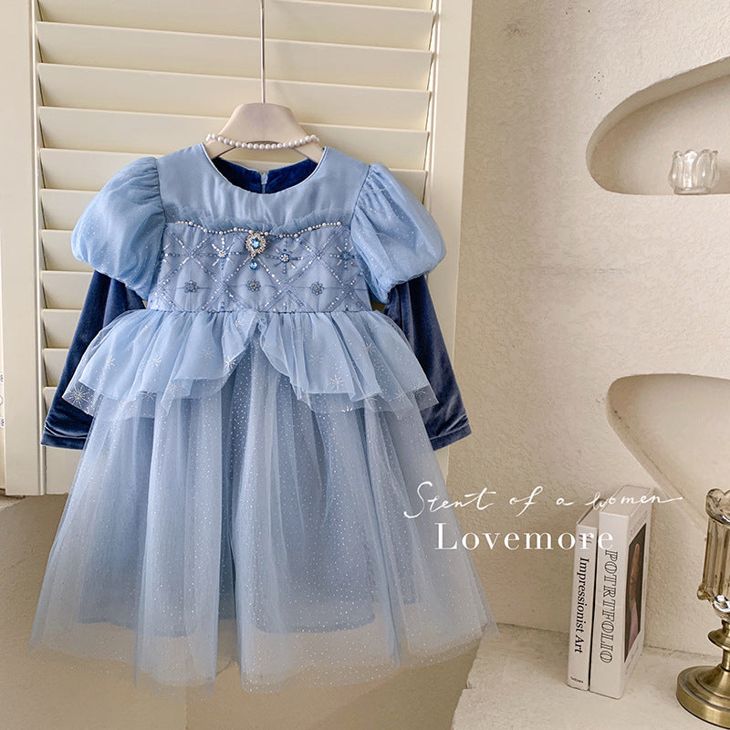 Girls Elsa Princess Dress 2025 Fleece Children's Christmas Dress Children's Baby Winter Elsa Dress
