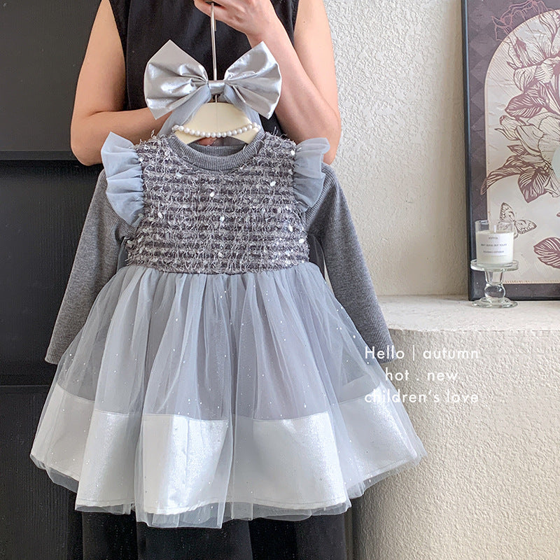 Autumn new children's mesh princess dress baby dress birthday party dress dress dress set