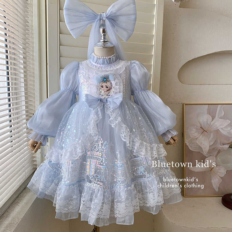 Stylish Lolita fluffy skirt Frozen Elsa birthday dress skirt