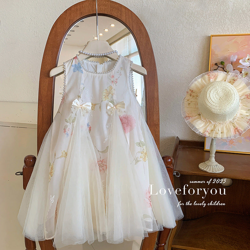 女童无袖立体蝴蝶网纱裙2025夏装女宝女童甜美连衣裙子
