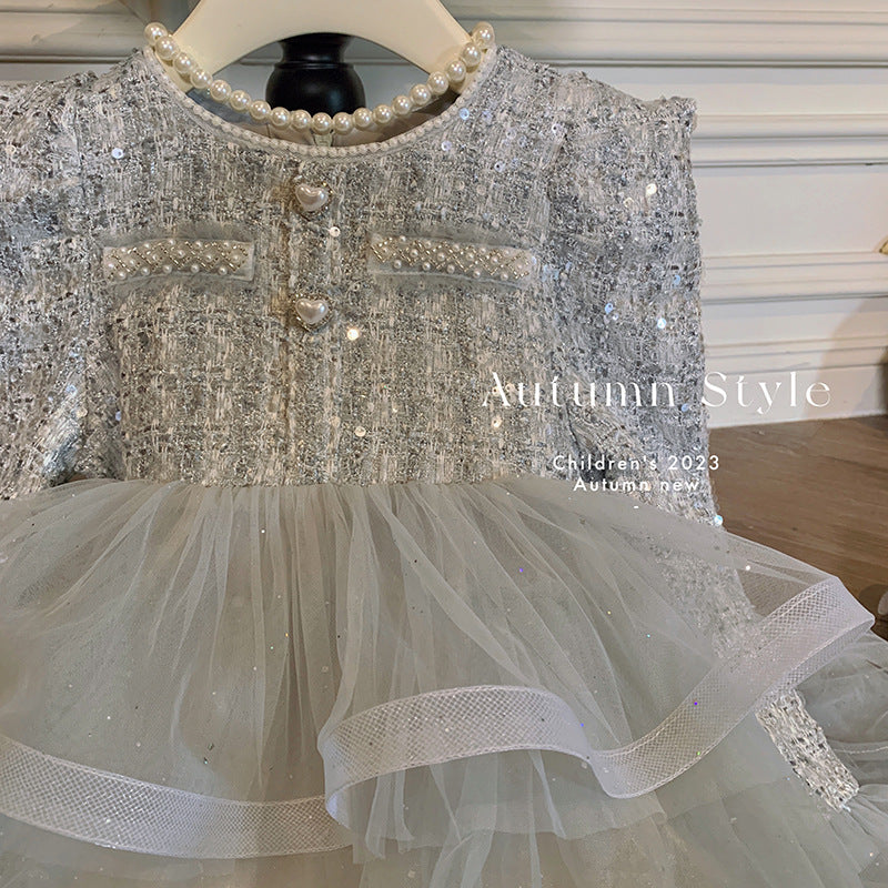 Girls dress autumn new children's fluffy cake skirt Xiaoxiangfeng birthday girl princess dress foreign style