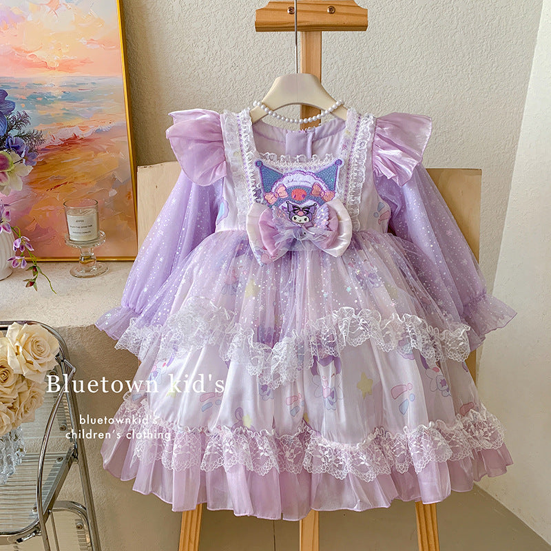 Girls Kulomie Princess Dress Spring and Autumn Little Girl Lolita Dress Children's Heavy Industry Birthday Dress Gauze Dress