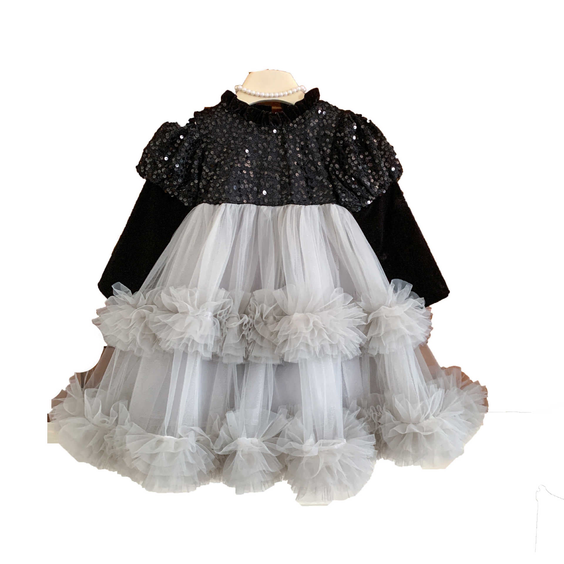 女童公主裙秋冬儿童加绒时尚网纱生日礼服裙蓬蓬裙女孩连衣裙