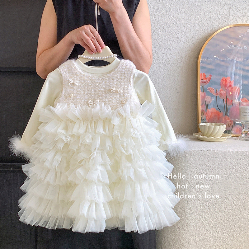 Girls dress autumn princess dress children's tutu skirt 2025 new foreign style little girl birthday dress skirt