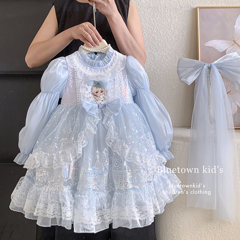 Stylish Lolita fluffy skirt Frozen Elsa birthday dress skirt