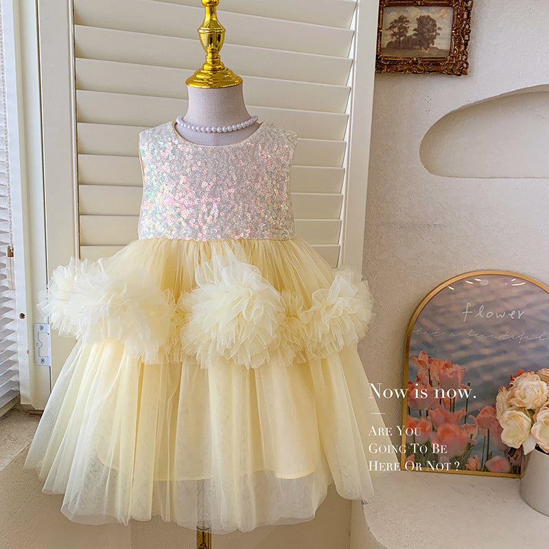 女宝高级感公主裙夏季新款精致亮片轻奢小众拼接蛋糕生日背心纱裙