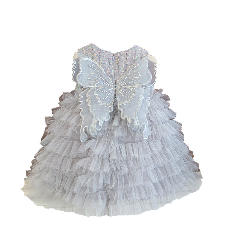 New Children's Butterfly Wings Fluffy Mesh Princess Dress Little Girl Cake Dress