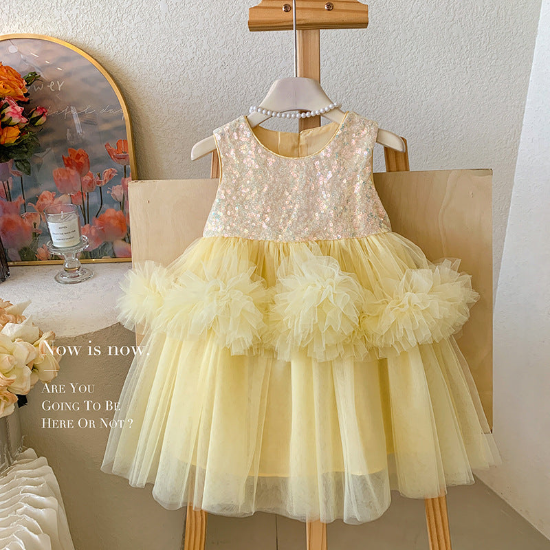 女宝高级感公主裙夏季新款精致亮片轻奢小众拼接蛋糕生日背心纱裙