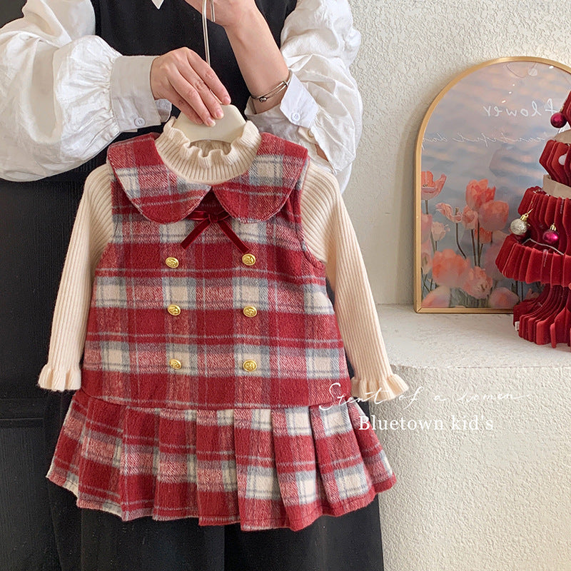 Korean version of girls' dress autumn and winter 2025 new female treasure plush princess dress children's foreign style without plush sweater