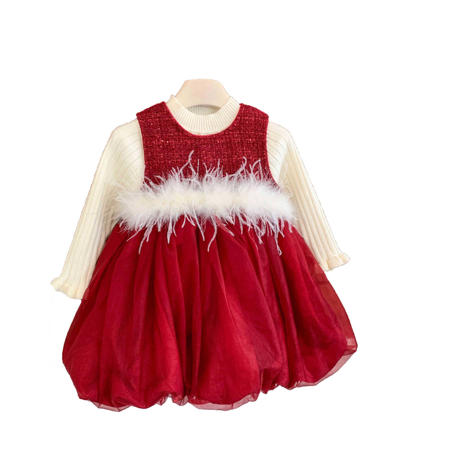 Girls' small fragrant style set, winter clothing, foreign style velvet vest, splicing tutu skirt, children's knitted top, two-piece set