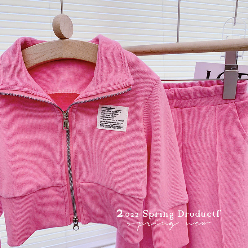 女童时髦运动套装春秋装2025新款中小童韩版洋气连帽外套两件套潮