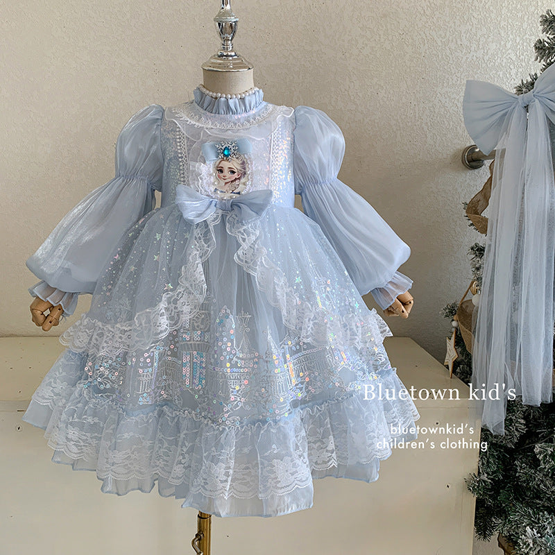 Stylish Lolita fluffy skirt Frozen Elsa birthday dress skirt