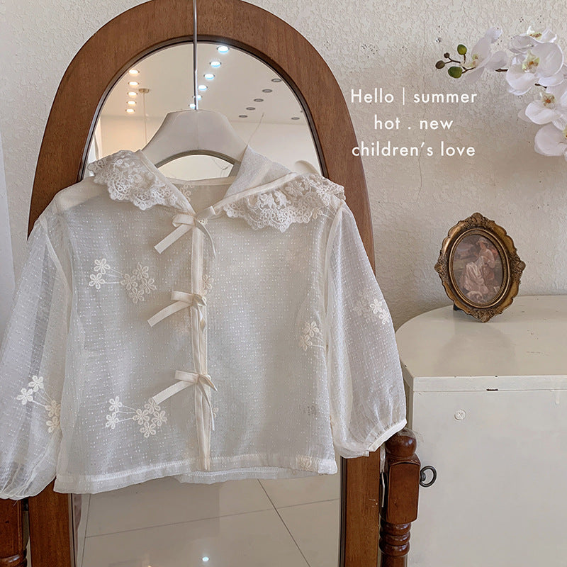 Girls' summer sunscreen clothes 2025 new little girl Korean version embroidered flower super sweet sunshade versatile coat