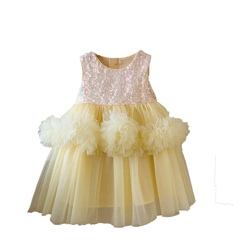 女宝高级感公主裙夏季新款精致亮片轻奢小众拼接蛋糕生日背心纱裙