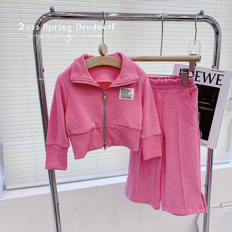 女童时髦运动套装春秋装2025新款中小童韩版洋气连帽外套两件套潮