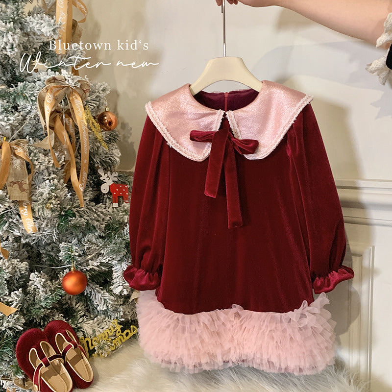 Girls Birthday Skirt 2025 Winter Baby Girl Velvet Dress Children's Christmas Puffy Princess Dress