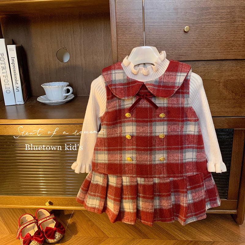 Korean version of girls' dress autumn and winter 2025 new female treasure plush princess dress children's foreign style without plush sweater