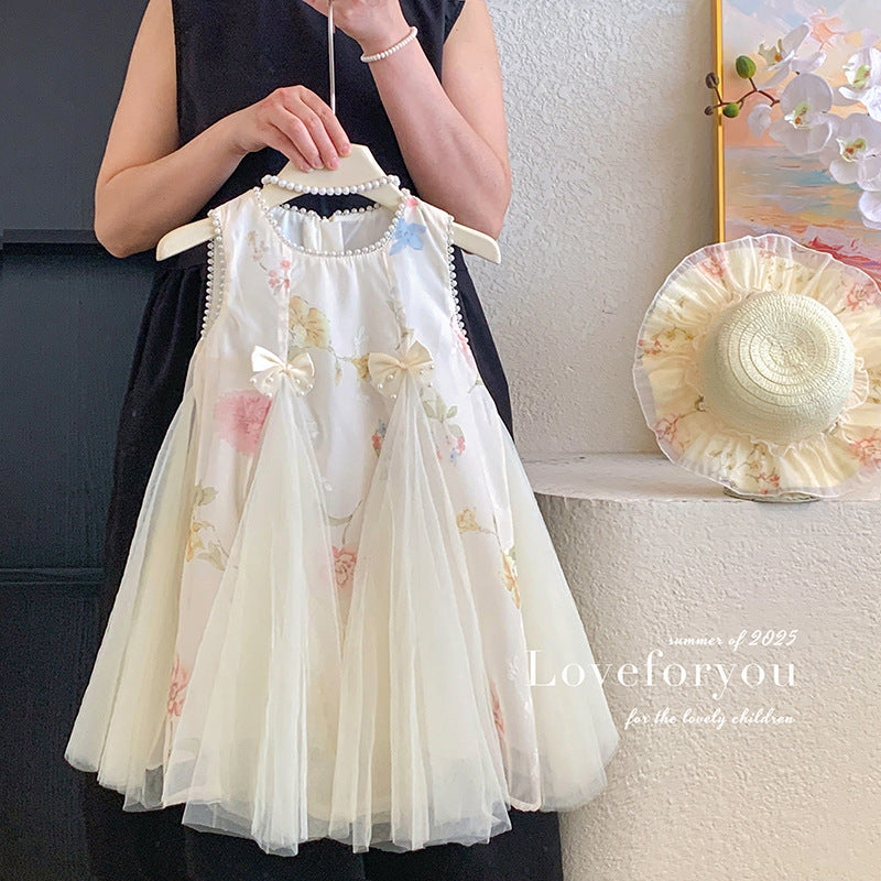 女童无袖立体蝴蝶网纱裙2025夏装女宝女童甜美连衣裙子