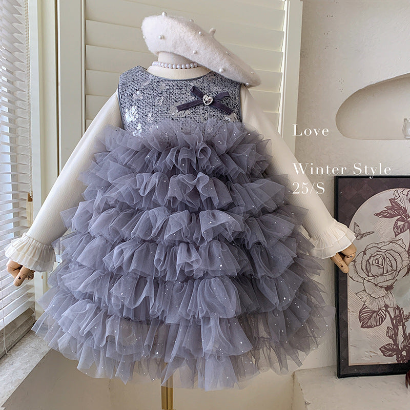 Korean version of girls' winter 2025 new foreign style sleeveless velvet Xiaoxiang fluffy dress with velvet base two-piece set