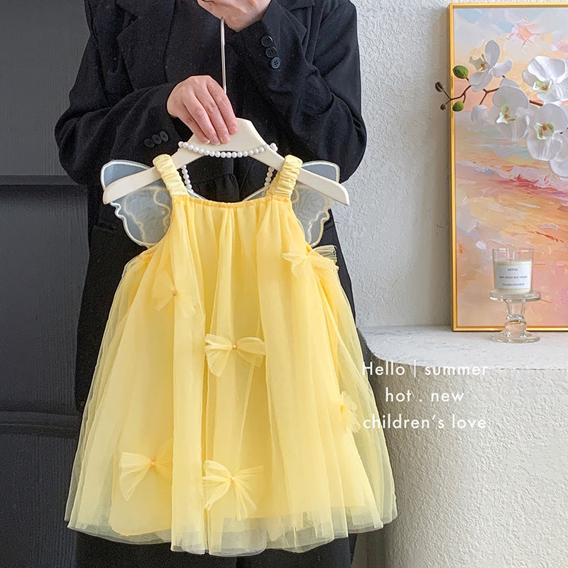 女童夏装连衣裙2025新款儿童洋气时髦女宝宝夏季立体蝴蝶结公主裙