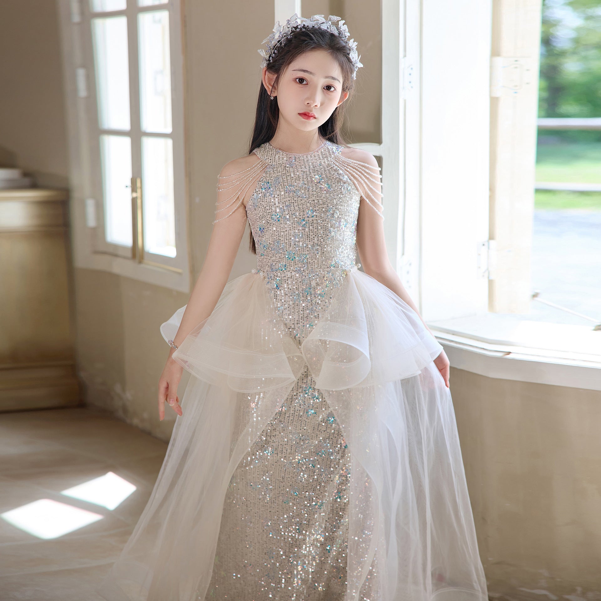 Glamorous Mermaid - Style Kids' Evening Gown for Runway Performances