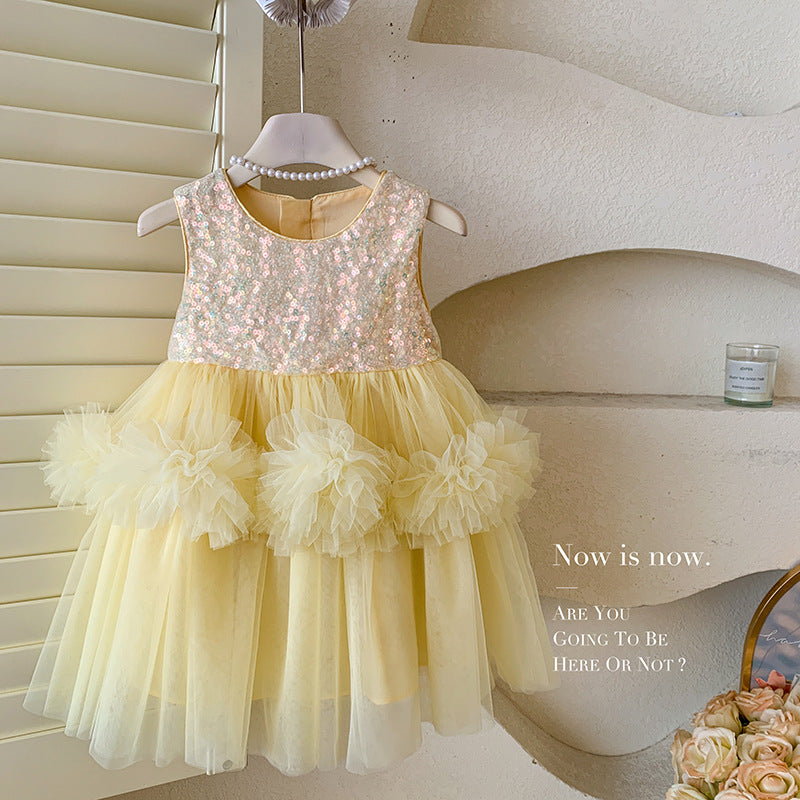 女宝高级感公主裙夏季新款精致亮片轻奢小众拼接蛋糕生日背心纱裙