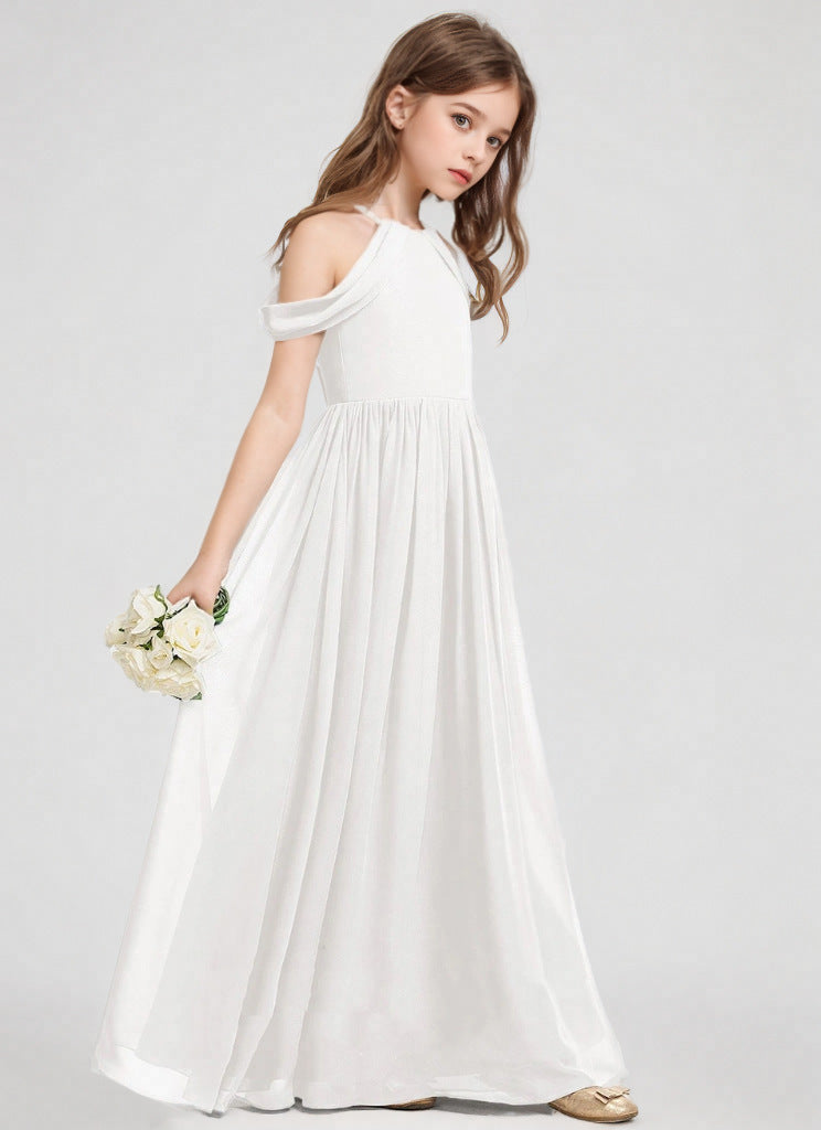 Girls' Chiffon Halter Sleeveless Dress for Piano Performance