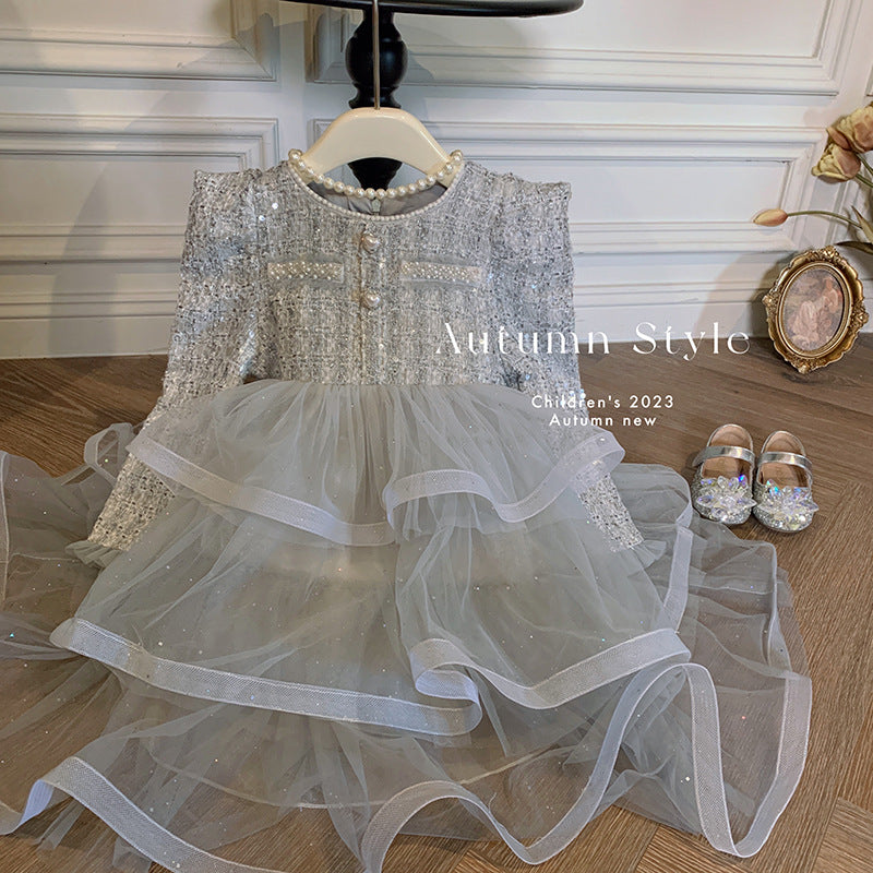 Girls dress autumn new children's fluffy cake skirt Xiaoxiangfeng birthday girl princess dress foreign style