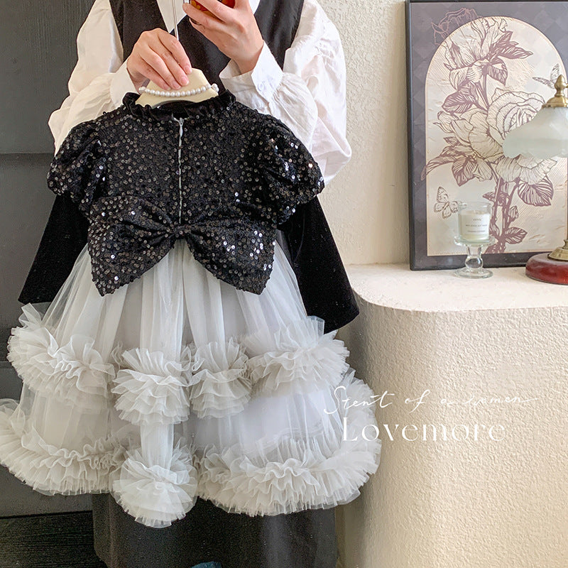 女童公主裙秋冬儿童加绒时尚网纱生日礼服裙蓬蓬裙女孩连衣裙