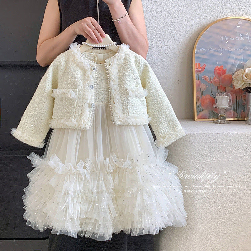 New children's foreign style fashion Xiaoxiangfeng jacket vest skirt two-piece set