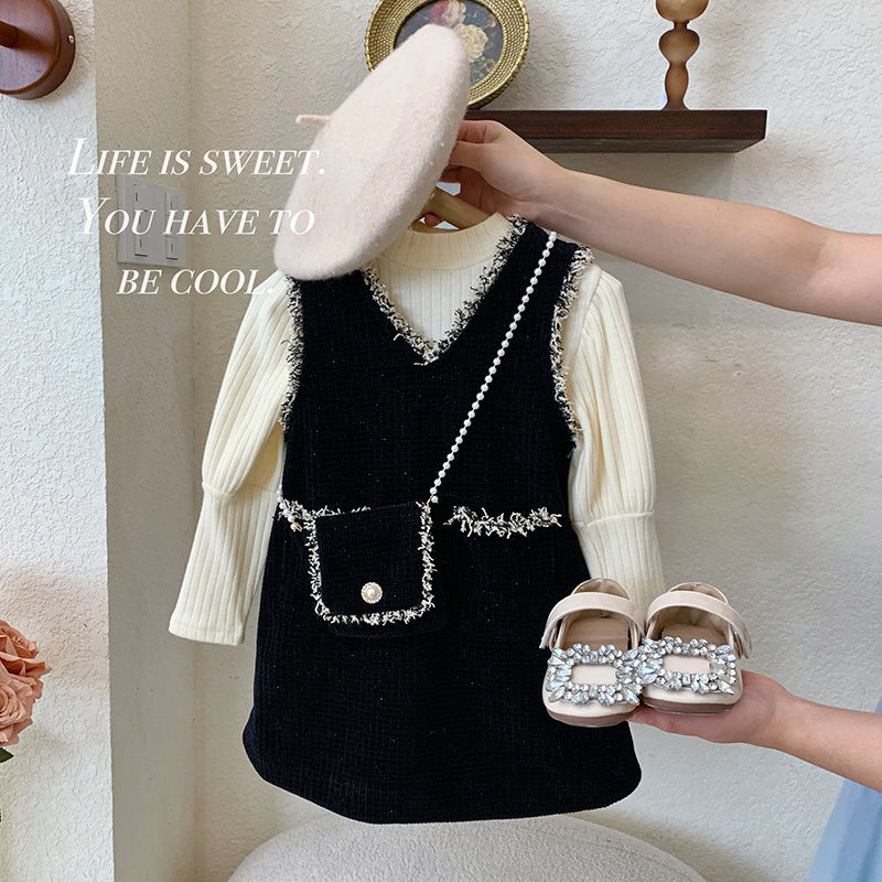 Girls' suit, velvet and thicker 2025 new Korean version of baby girl bubble sleeves, Xiaoxiangfeng princess skirt two-piece set