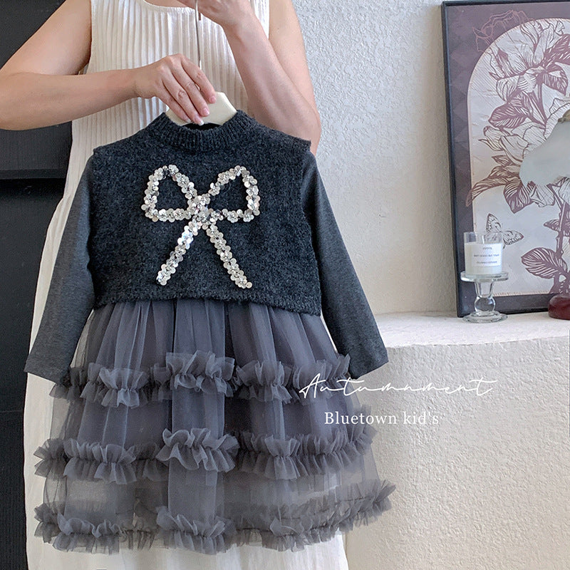 Princess dress girls dress autumn 2025 new foreign style children's skirt wool vest gauze skirt two-piece set