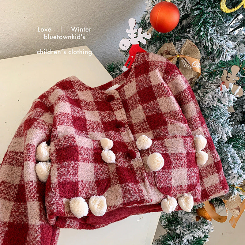 Girls 2025 Winter New Christmas New Year Birthday Xiaoxiangfeng Jacket Vest Skirt Fleece Two-piece Tide Set