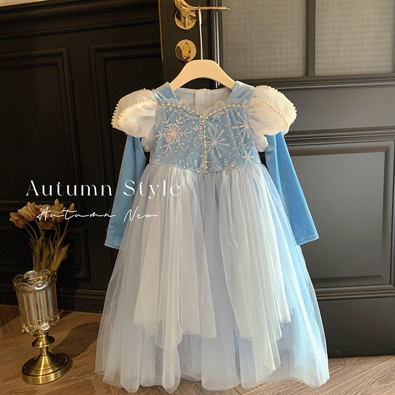 Girls Birthday Dress Dress Blue Fluffy Mesh Dress