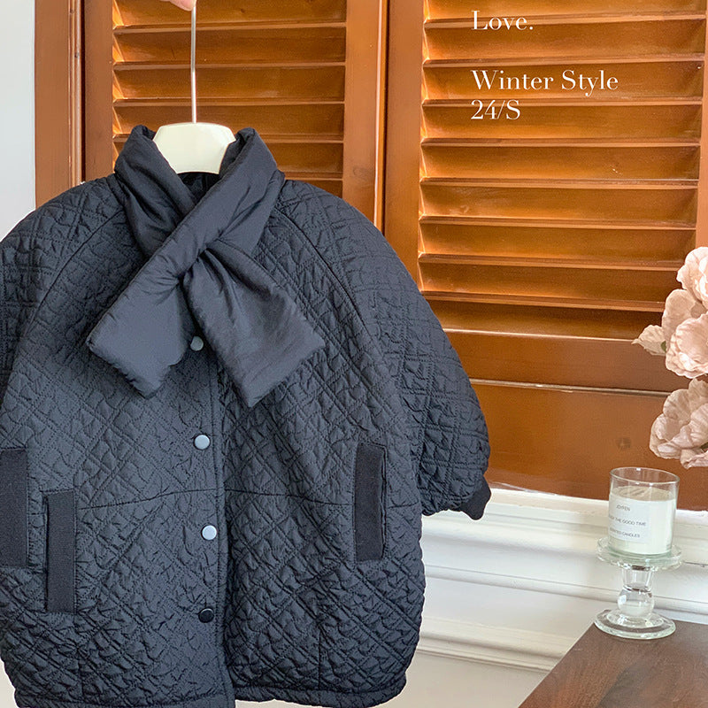 Girls' coat autumn and winter 2025 new cotton thickened girls' senior rabbit hair medium and long light cotton-padded clothes