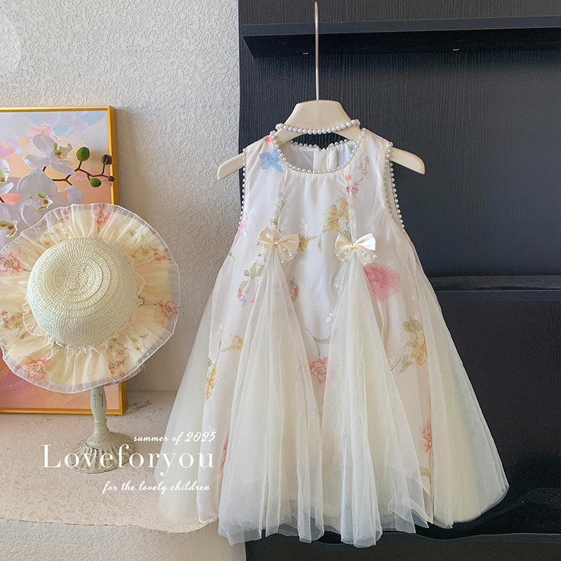 女童无袖立体蝴蝶网纱裙2025夏装女宝女童甜美连衣裙子