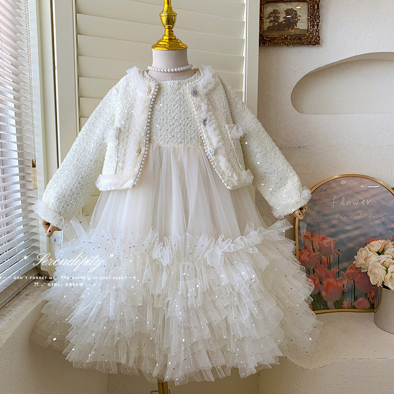 New children's foreign style fashion Xiaoxiangfeng jacket vest skirt two-piece set